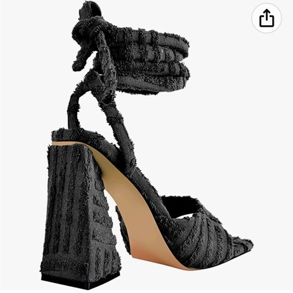 onlymaker Lace up Fashion Square Toe High Heeled Ankle Strap Chunky Mule Sandals - Picture 5 of 11